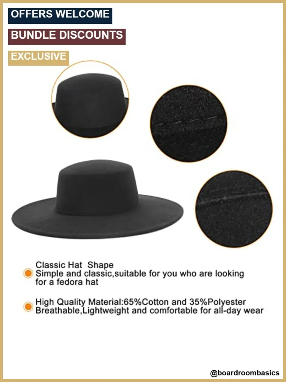 Classic Felt Fedora Hat Flat Top Wide Brim Jazz Panama Unisex Adjustable